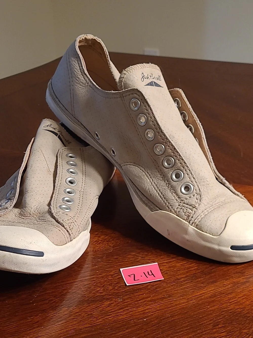 Converse Jack Purcell Leather Slip-On Loafers in Light Beige Laceless Sneakers